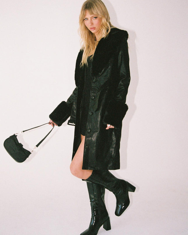 Brooklyn Faux Leather Long Coat Black