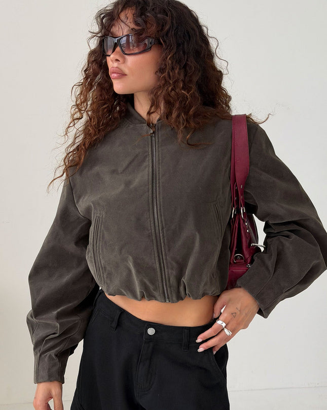 Mastery Faux Suede Bomber Jacket Charcoal