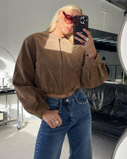 Mastery Faux Suede Bomber Jacket Brown