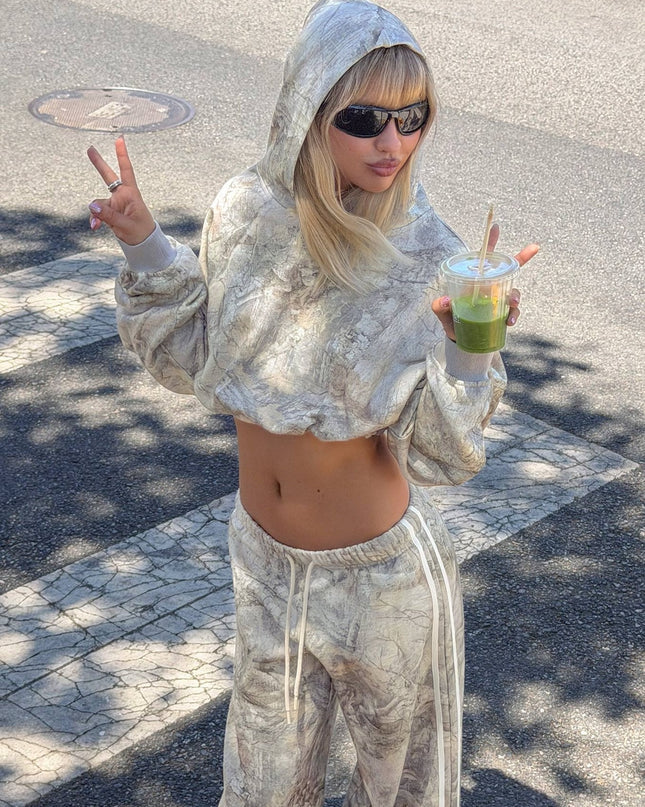 Mayse Bubble Hem Cropped Hoodie Camo