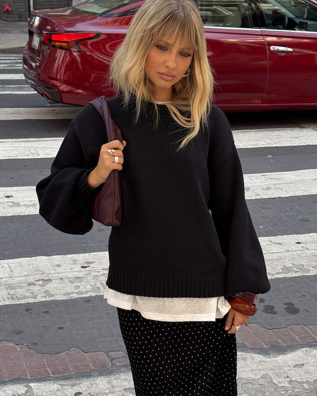 Harmony Balloon Sleeve Knit Sweater Black
