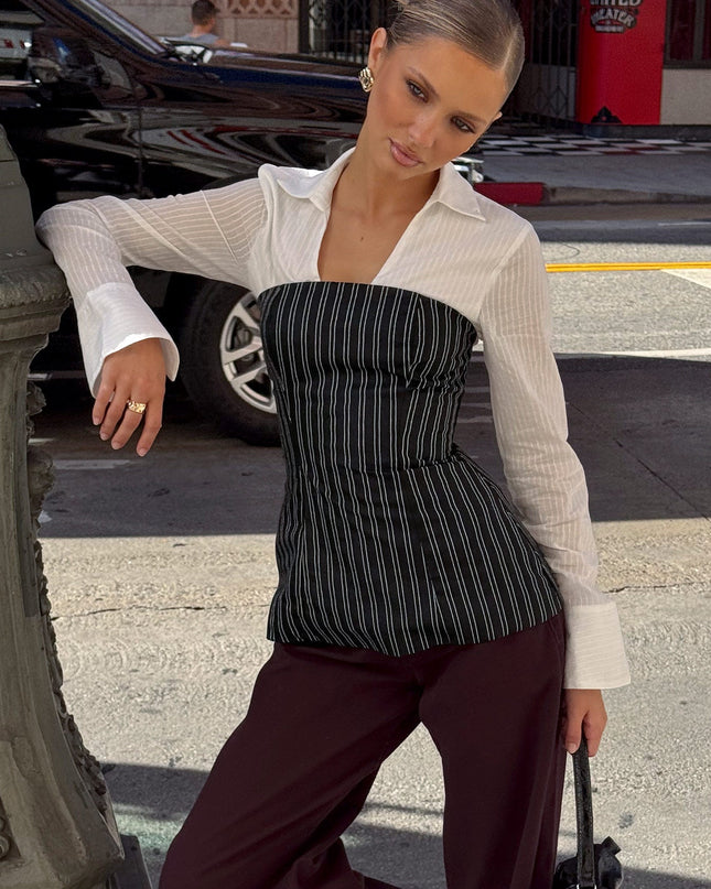 Maralyn Strapless Top Black Pinstripe