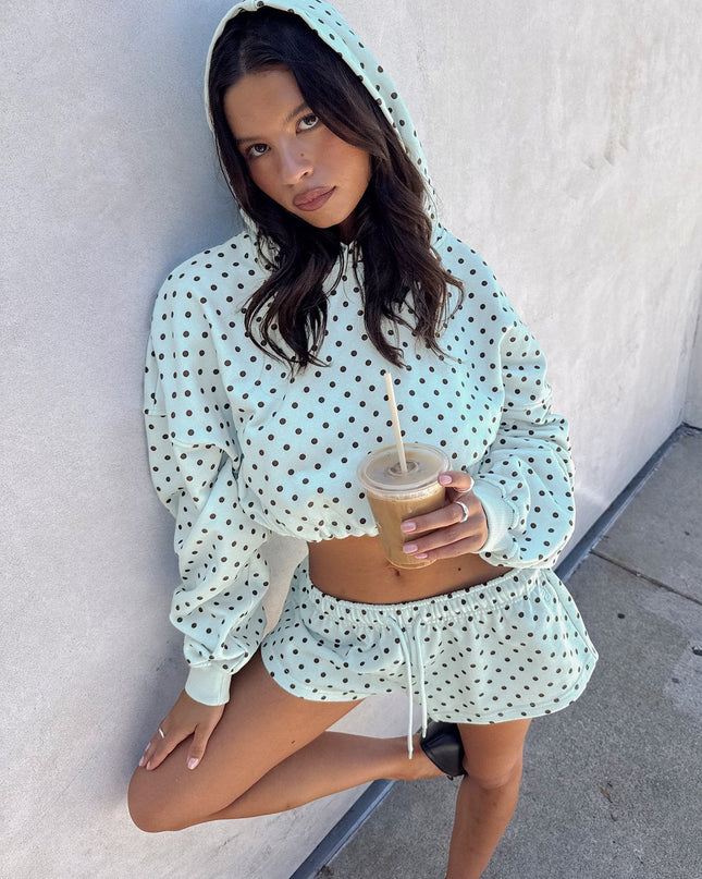 Mayse Bubble Hem Cropped Hoodie Blue Polka Dot