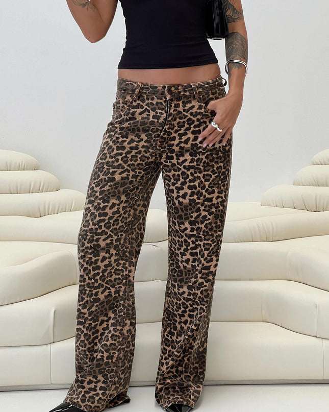 Top Model Low Rise Straight Leg Jeans Leopard