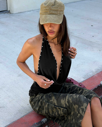 Khoda Studded Halter Top Black