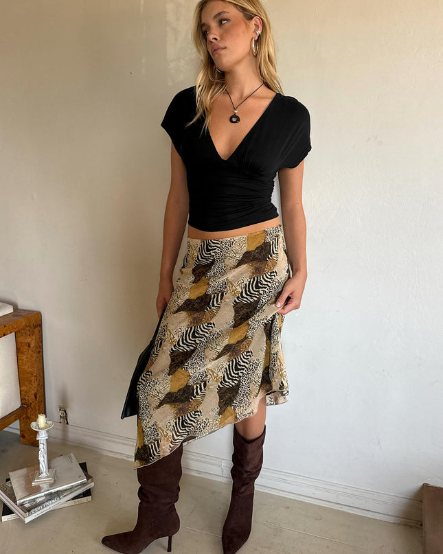 Suella Asymmetrical Midi Skirt Animal Multi