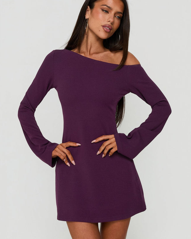 Adrietta Long Sleeve Off Shoulder Mini Dress Plum Noir