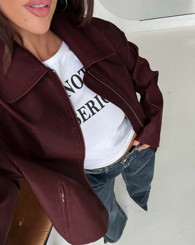 Napoleon Faux Leather Jacket Burgundy