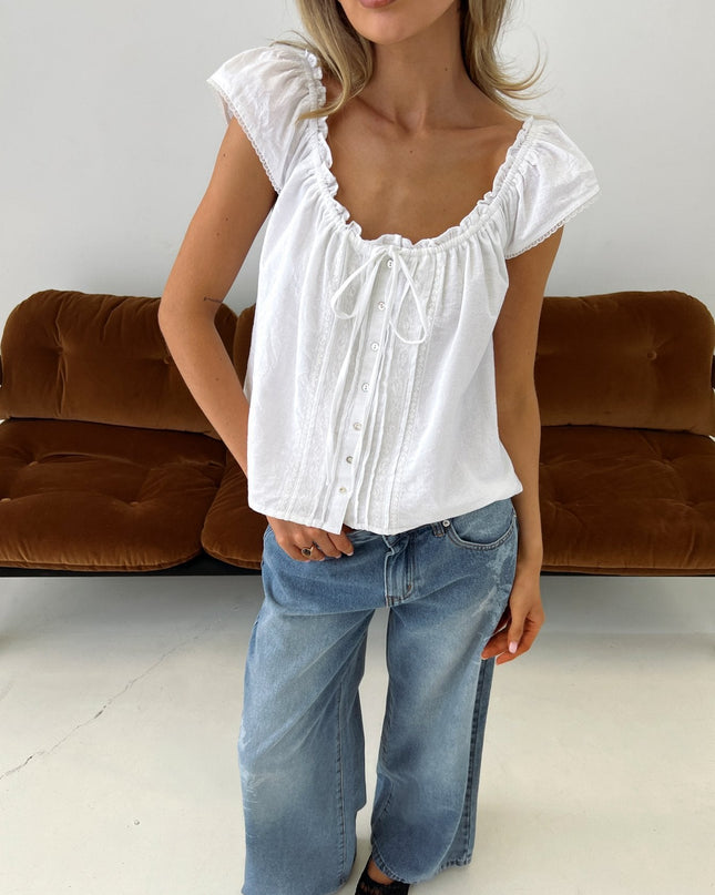 Never Over Floaty Babydoll Top White