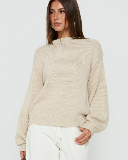 Harmony Balloon Sleeve Knit Sweater Beige