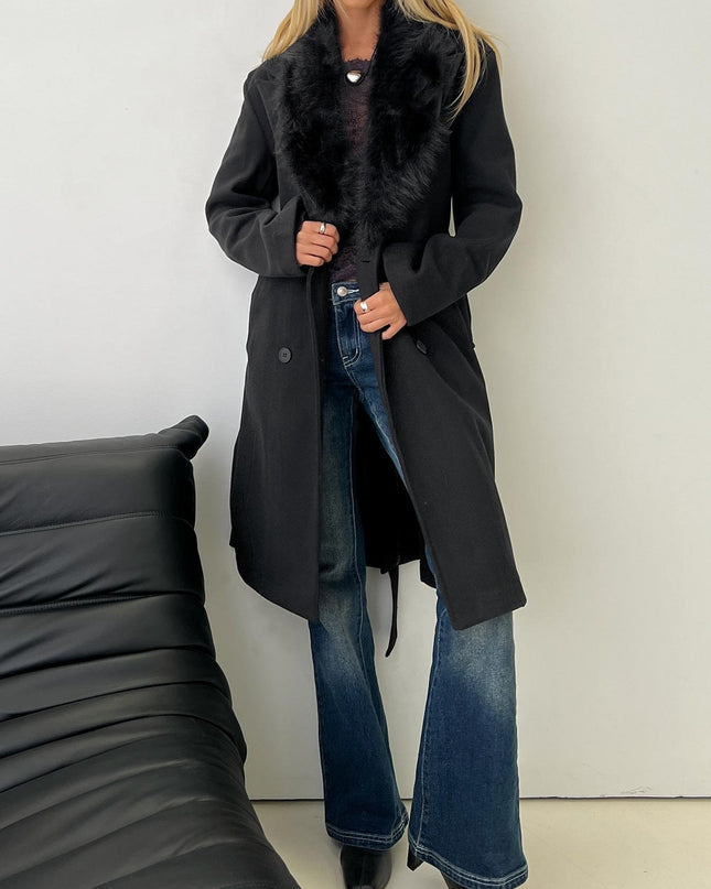 Hallyn Faux Fur Collar Coat Black