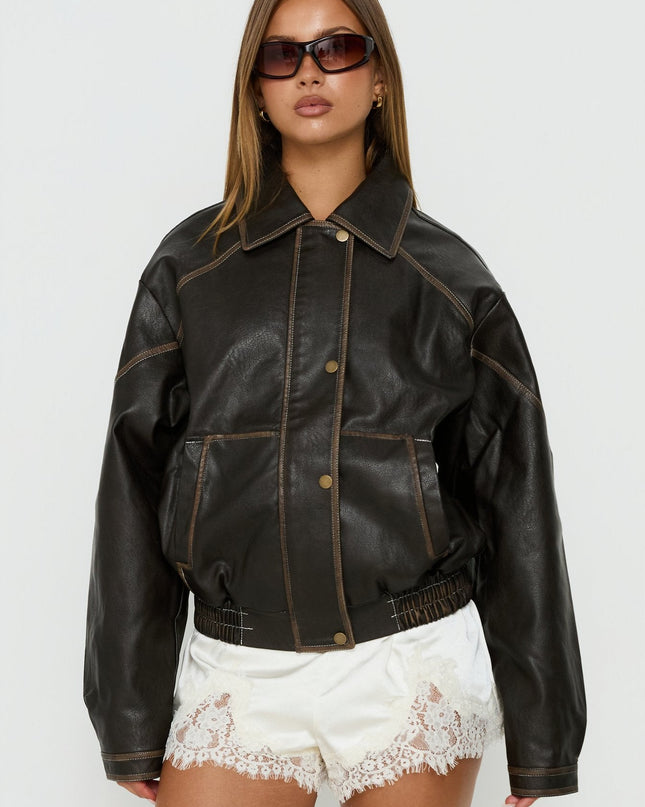 Jaxton Faux Leather Jacket Brown