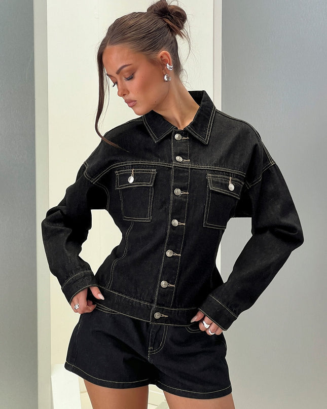 Caresse Cinched Denim Jacket Raw Denim