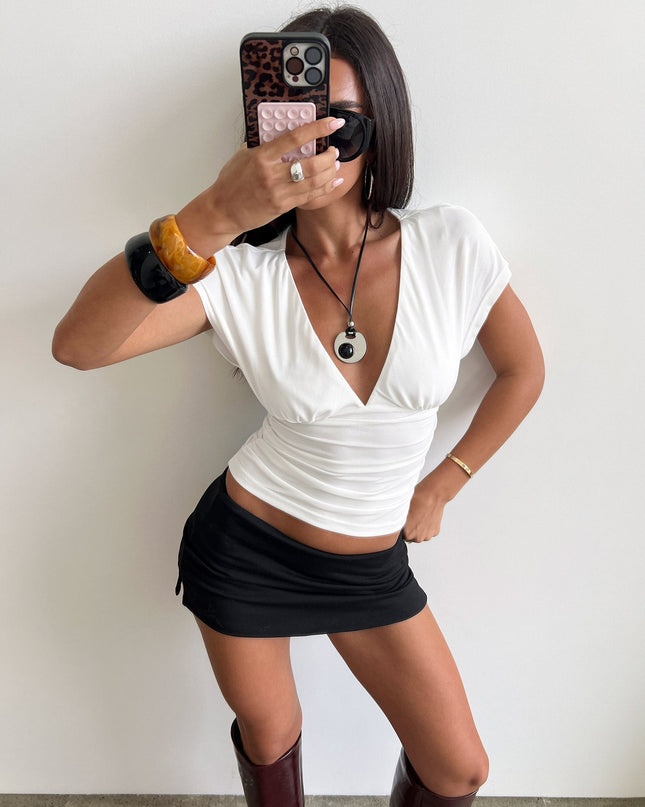 Mattey Cinched V Neck Top White
