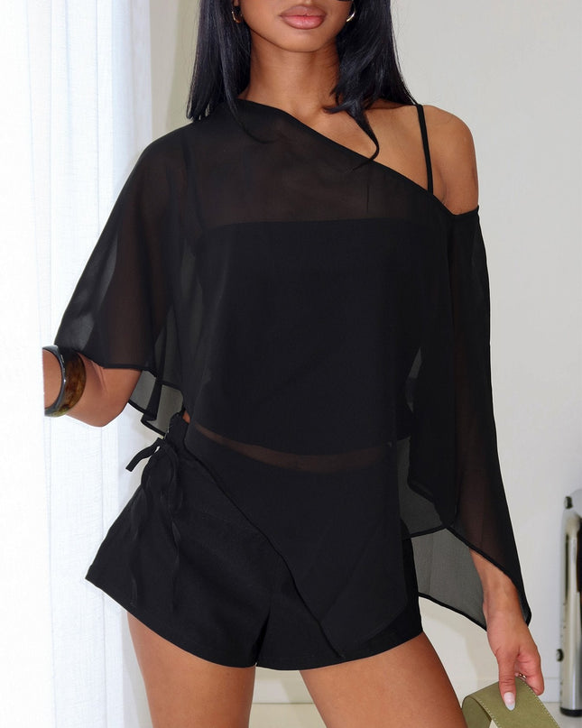 Senzo Chiffon Poncho Top Black