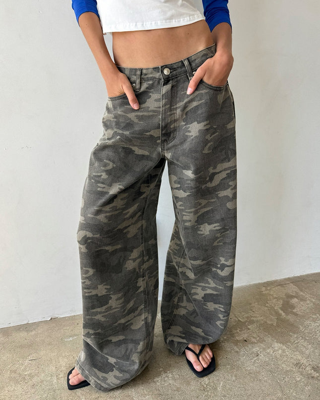 Naylor Mid Rise Wide Leg Jeans Camo