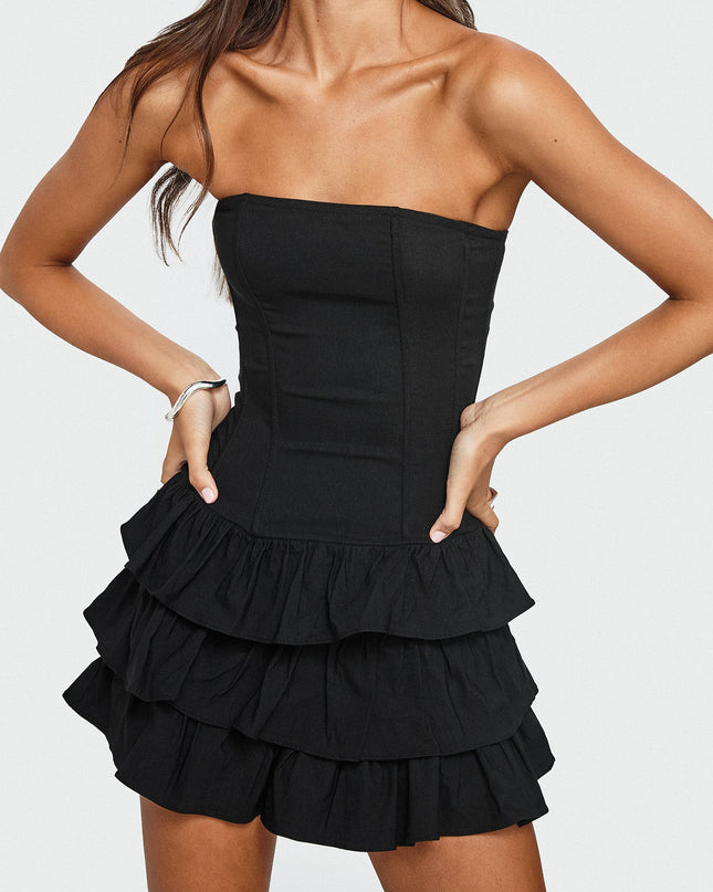 Valentia Tiered Mini Dress Black