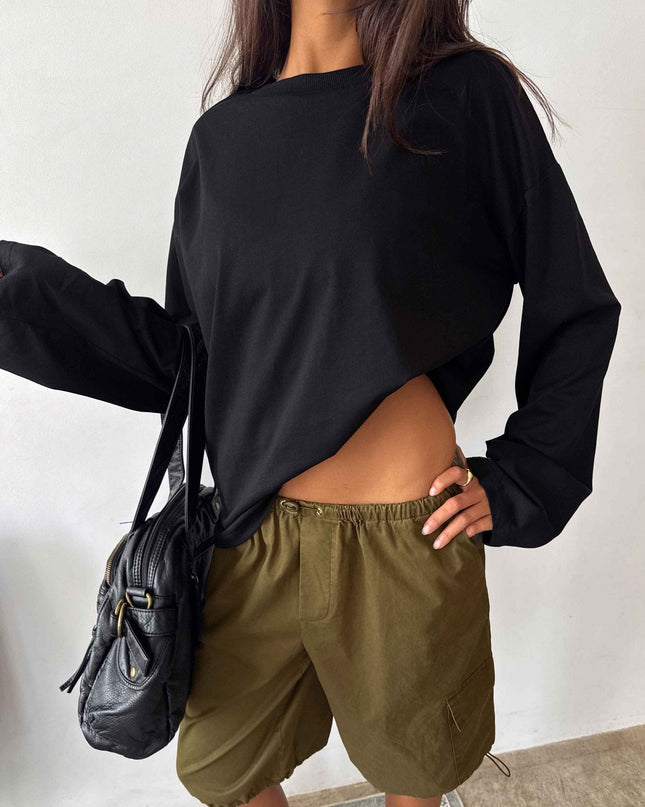 Settle Down Long Sleeve Top Black