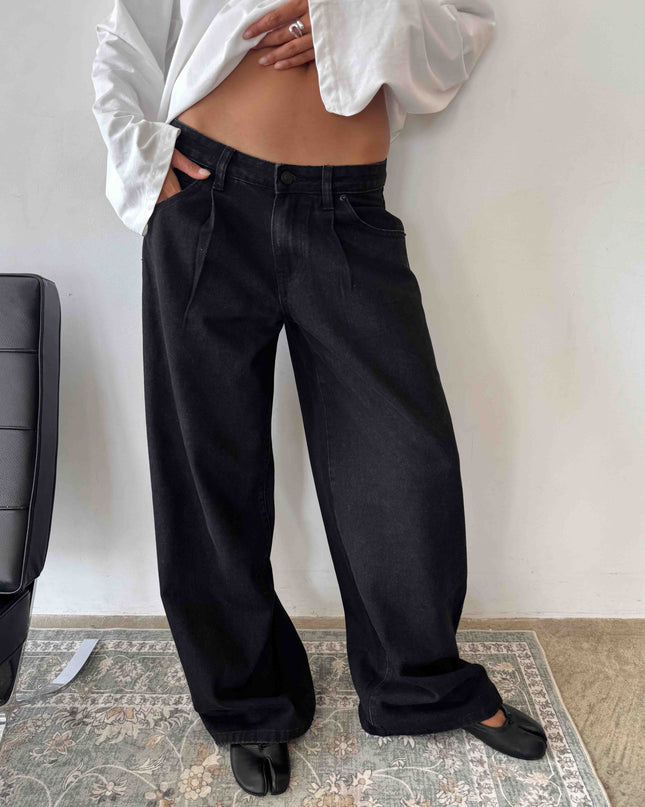 Supercut Low Rise Baggy Pleat Jeans Washed Black