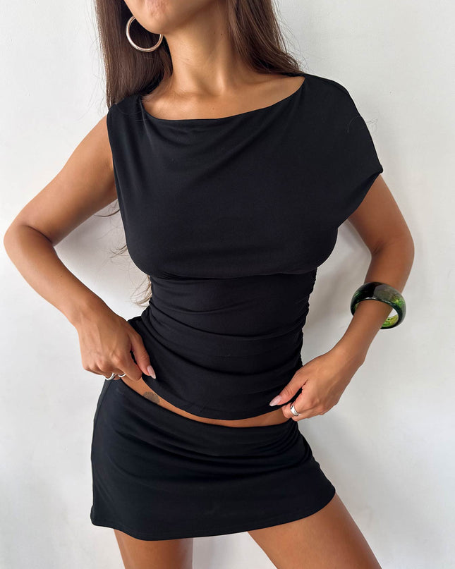 Emelyne Cinched Waist Top Black