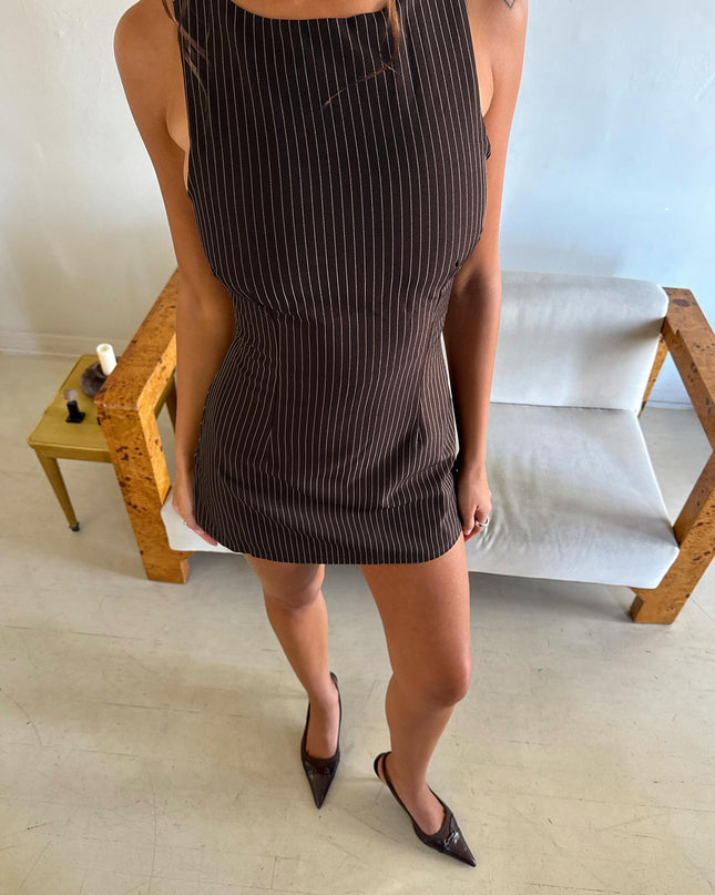 Yumiko Romper Brown Pinstripe