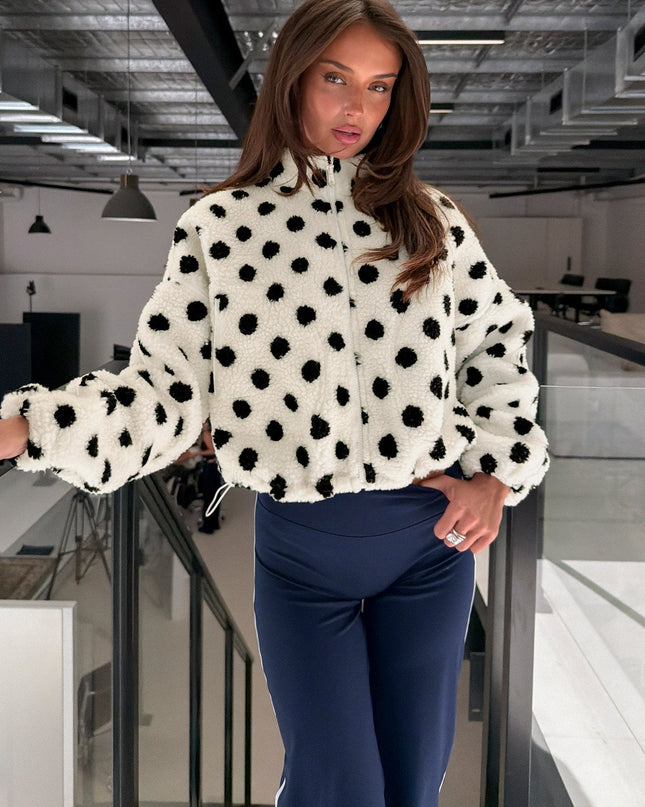 Sammee Polar Fleece Contrast Zip Through Jacket White Polka