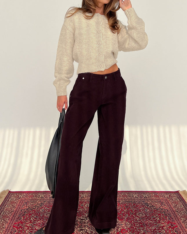 Jacynda Low Waist Wide Leg Corduroy Jeans Currant