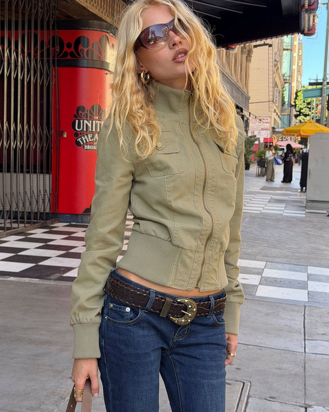 Marykate Funnel Neck Fitted Jacket Khaki