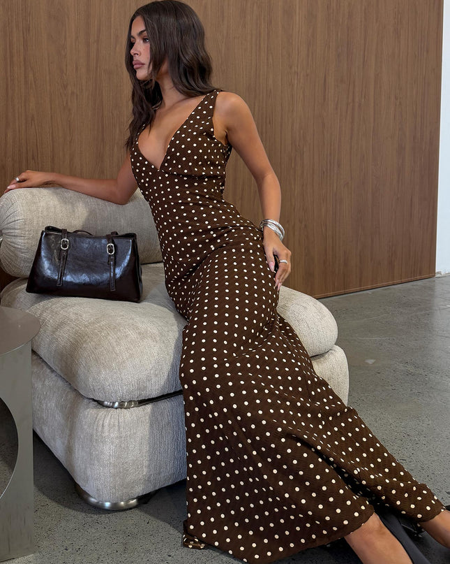 Nellie Maxi Dress Brown Polka Dot