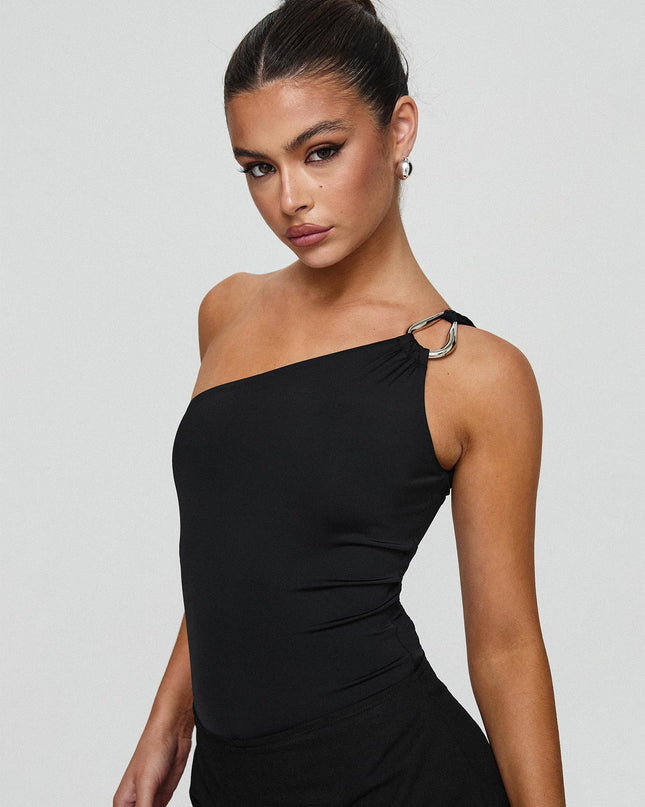 Talija One Shoulder Bodysuit Black