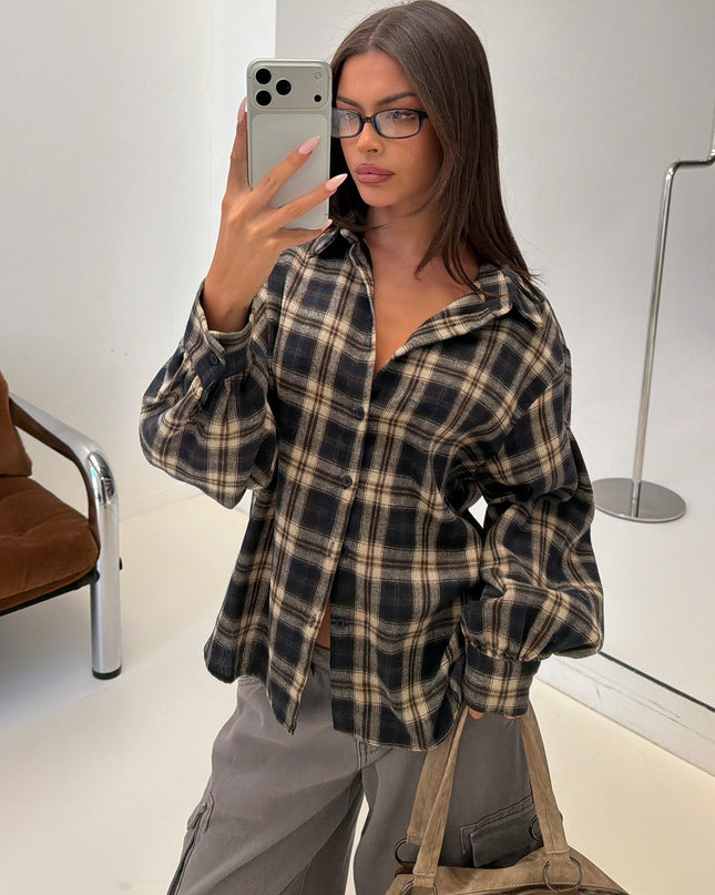 Caydence Long Sleeve Button Down Flannel Top Check Multi