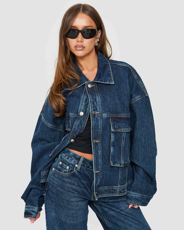 Kier Oversized Jacket Denim Dark Blue Wash