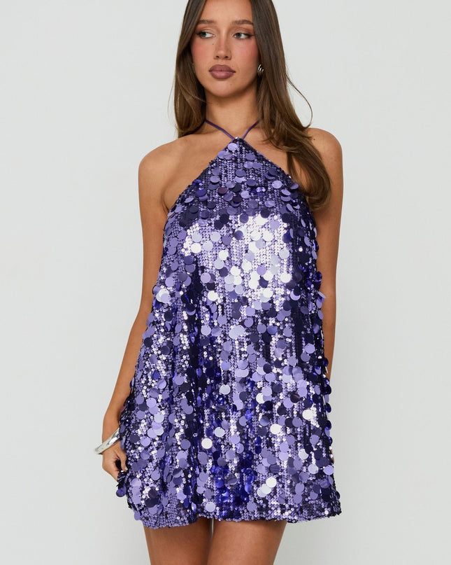 Fluorescents Halter Mini Dress Purple