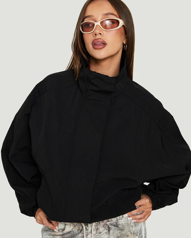 Kallow Funnel Neck Windbreaker Jacket Black