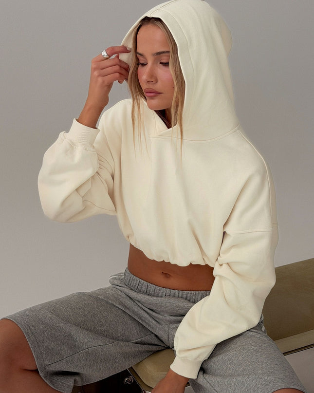 Mayse Bubble Hem Cropped Hoodie Cream