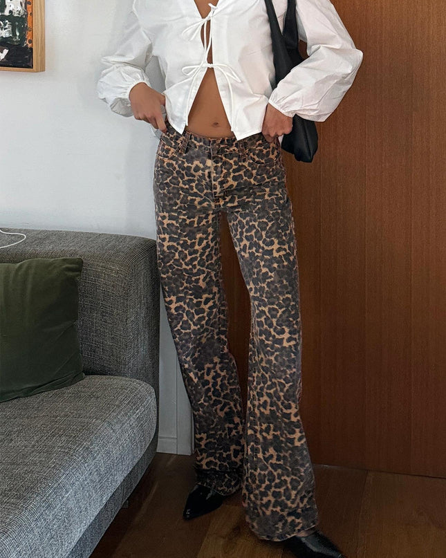 Top Model Low Rise Straight Leg Jeans Leopard