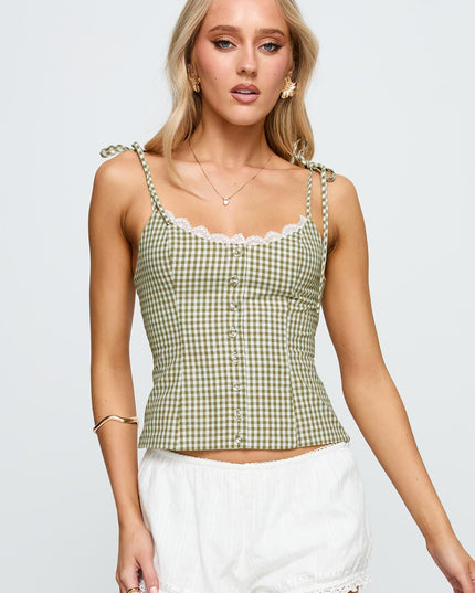 Dalanie Tie Strap Top Green Check