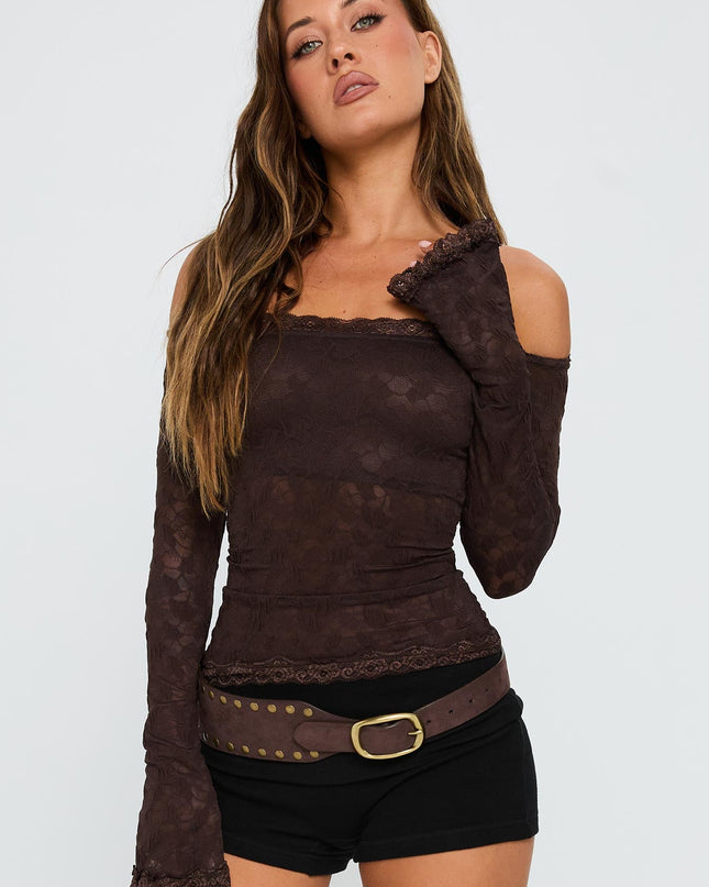 Mochapella Off The Shoulder Top Brown