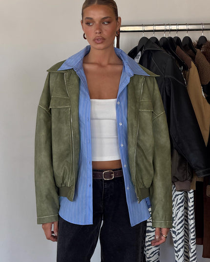 Tanza Faux Leather Jacket Washed Green