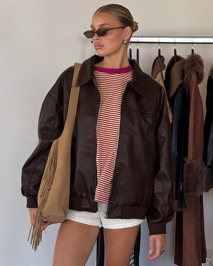 Goldsmith Faux Leather Bomber Jacket Brown