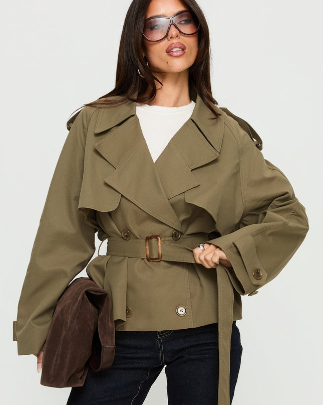 Eldora Cropped Trench Coat Green