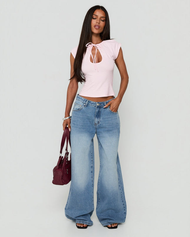 Delectable Tie Detail Short Sleeve Top Pink