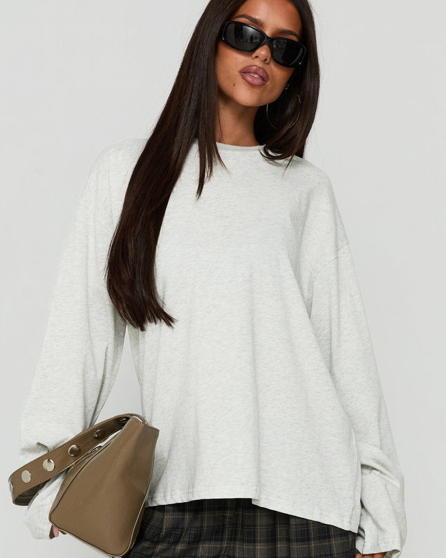 Settle Down Long Sleeve Top Grey Marle