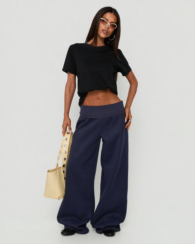 Lockie Foldover Baggy Track Pants Navy