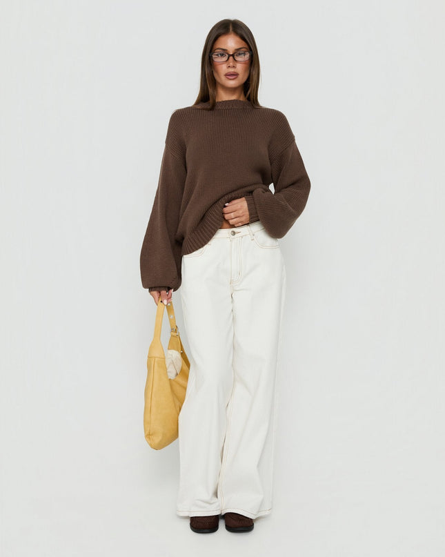 Harmony Balloon Sleeve Knit Sweater Dark Brown