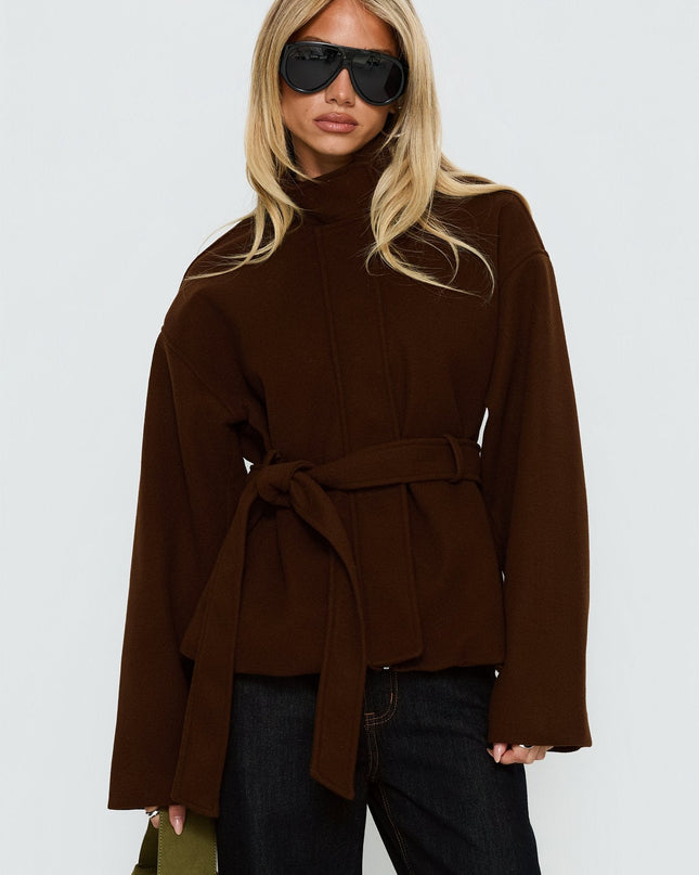Tameeka Funnel Neck Coat Brown