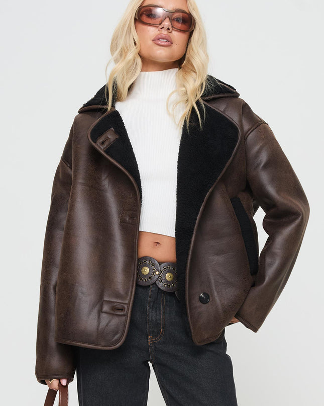 Nunez Faux Leather Jacket Washed Brown / Black