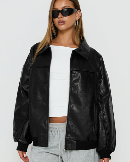 Goldsmith Faux Leather Bomber Jacket Black