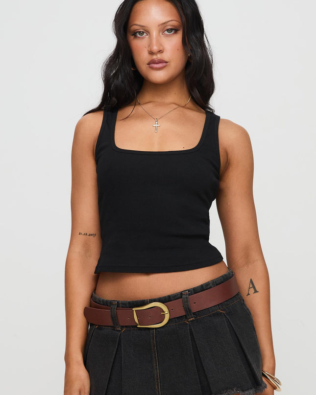 Baseline Square Neck Rib Tank Top Black