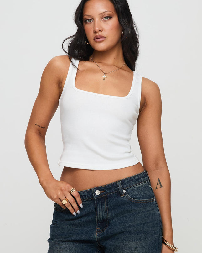 Baseline Square Neck Rib Tank Top White